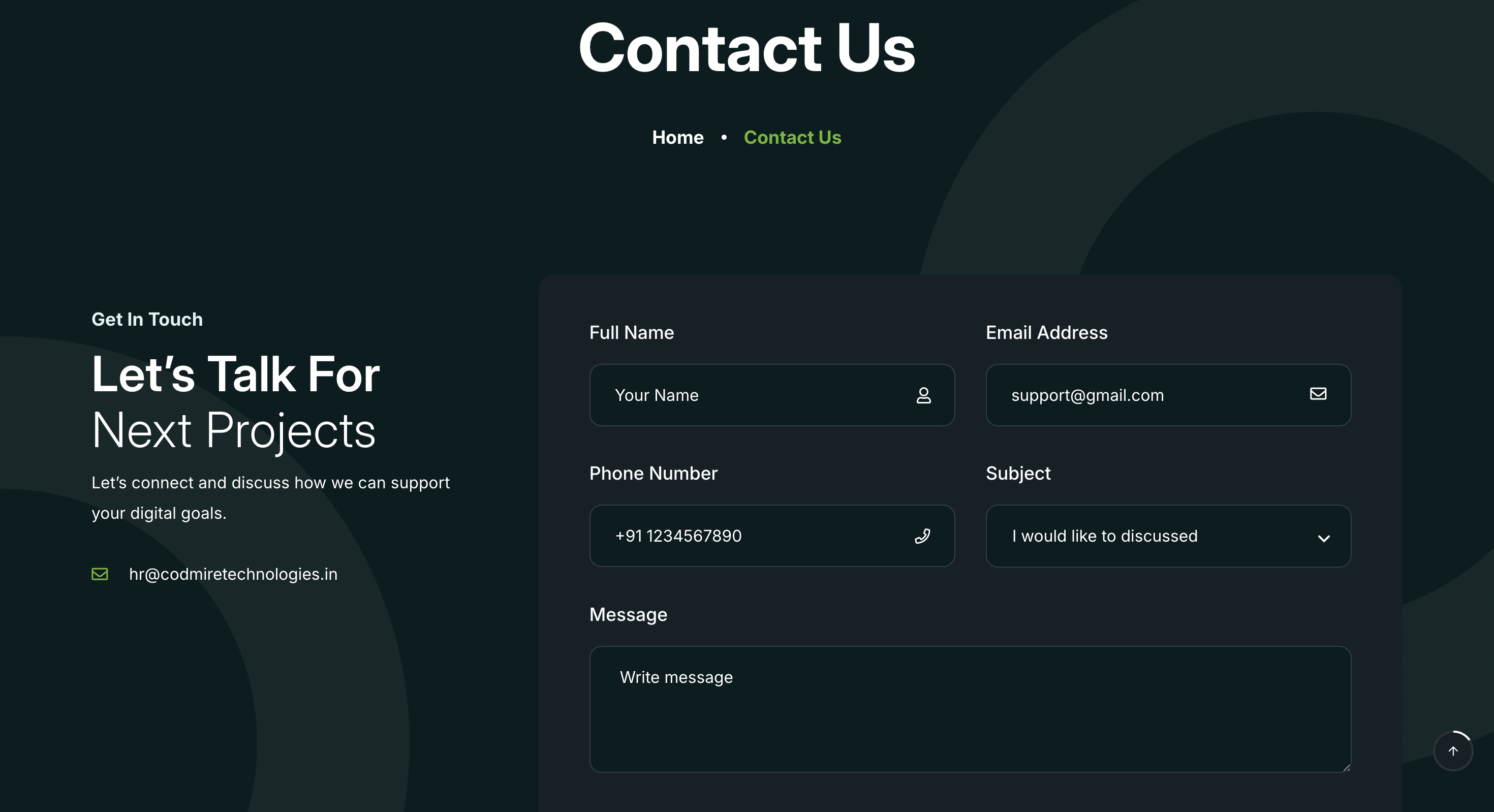 Web dashboard screen