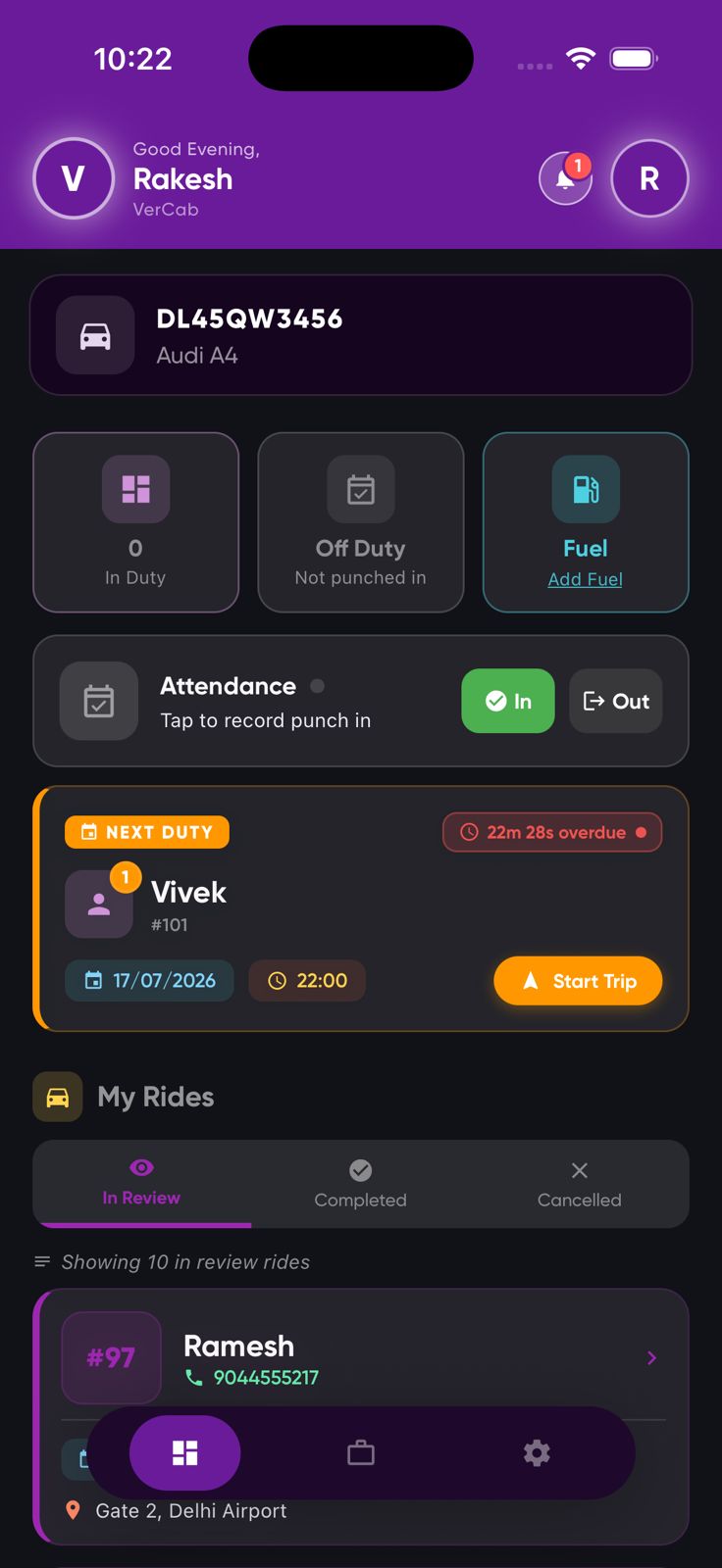VerCab app screen